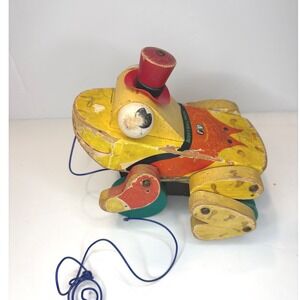 Vintage Ohio Art Buddy Bullfrog Pull Toy Wooden Fisher-Price Style 1950s 1960s